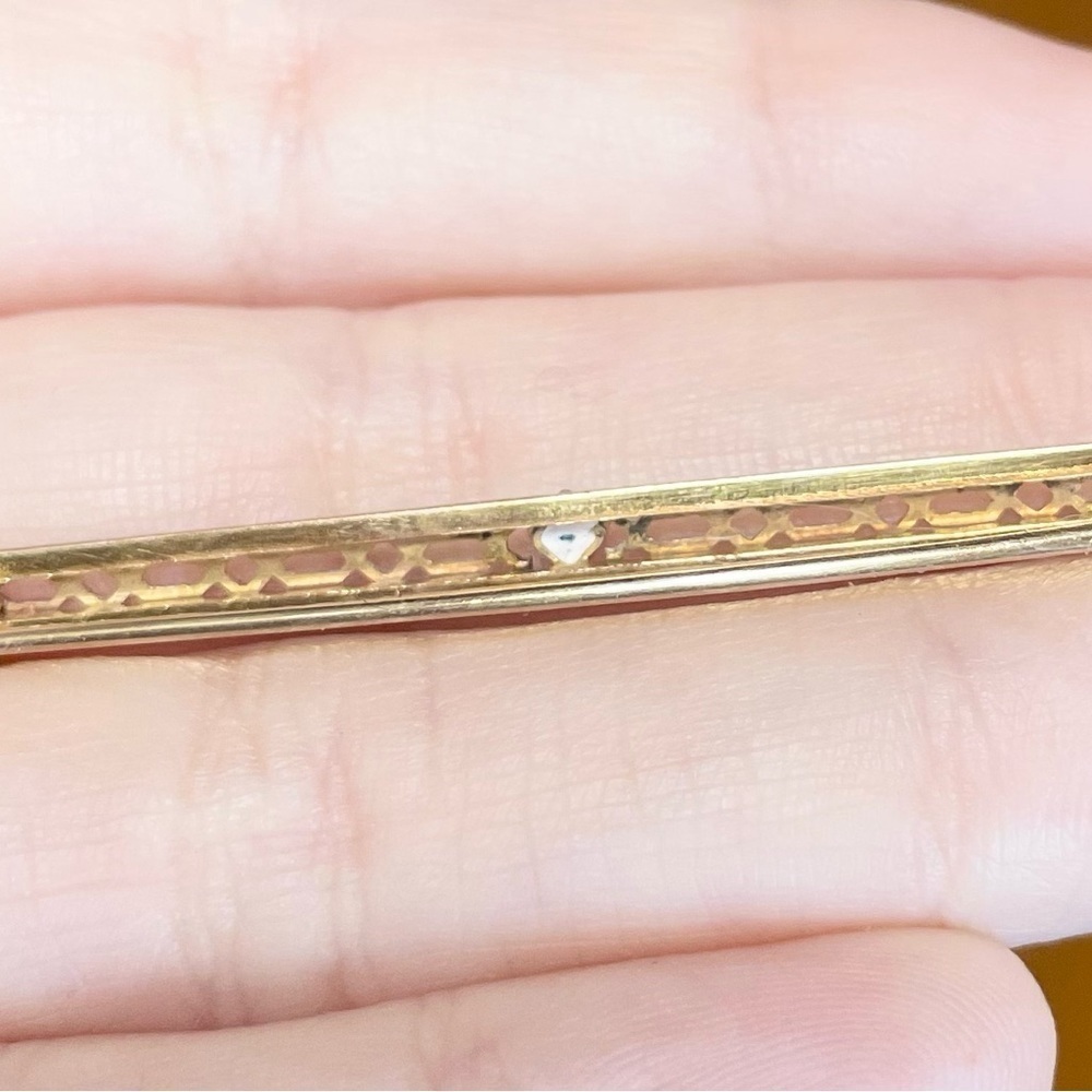 10K Sapphire art nouveau style vintage filigree blue solid gold bar pin brooch﻿ - Picture 9 of 10